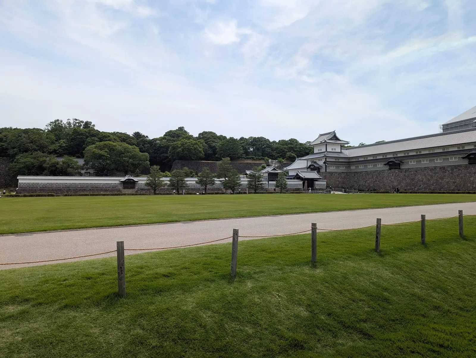 Open lawn and walls at Kanazawa Castle Park